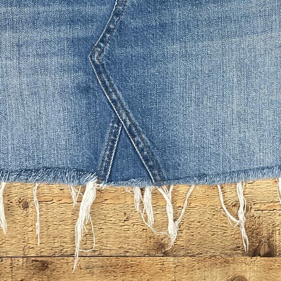 Madewell Rigid Denim A-Line Raw Hem Mini Skirt Leandra Wash Blue Jean Size 26 - Picture 3 of 9